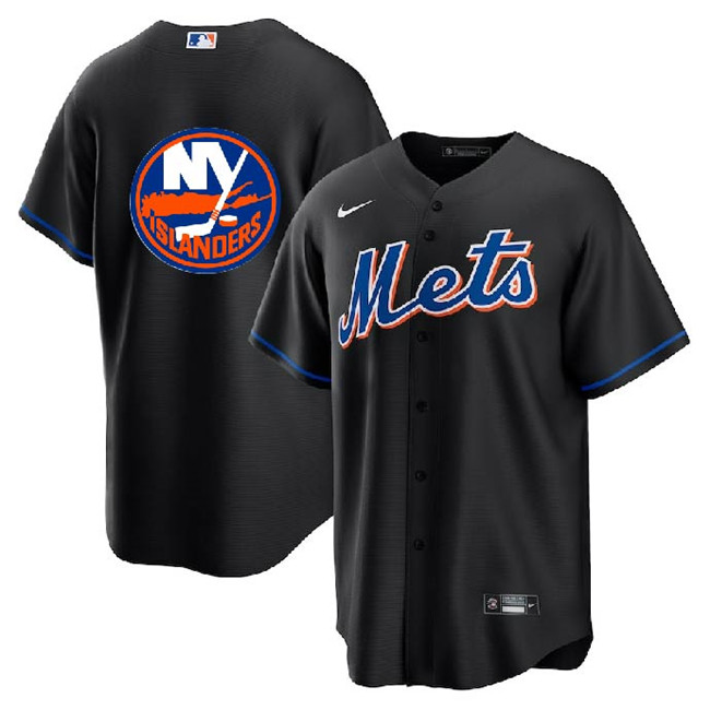 Men's New York Mets & Islanders Black Cool Base Stitched Baseball Jersey